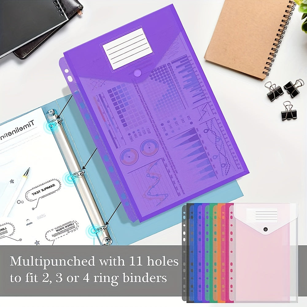 10 Pack Plastic Binder Pockets Snap Button Transparent