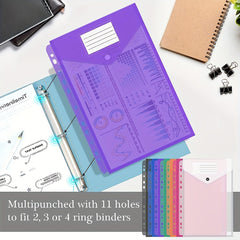 10 Pack Plastic Binder Pockets Snap Button Transparent