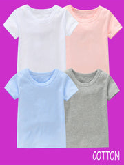 4pcs Girls 100% Cotton Crew Neck Short Sleeve T-shirt Set for Summer