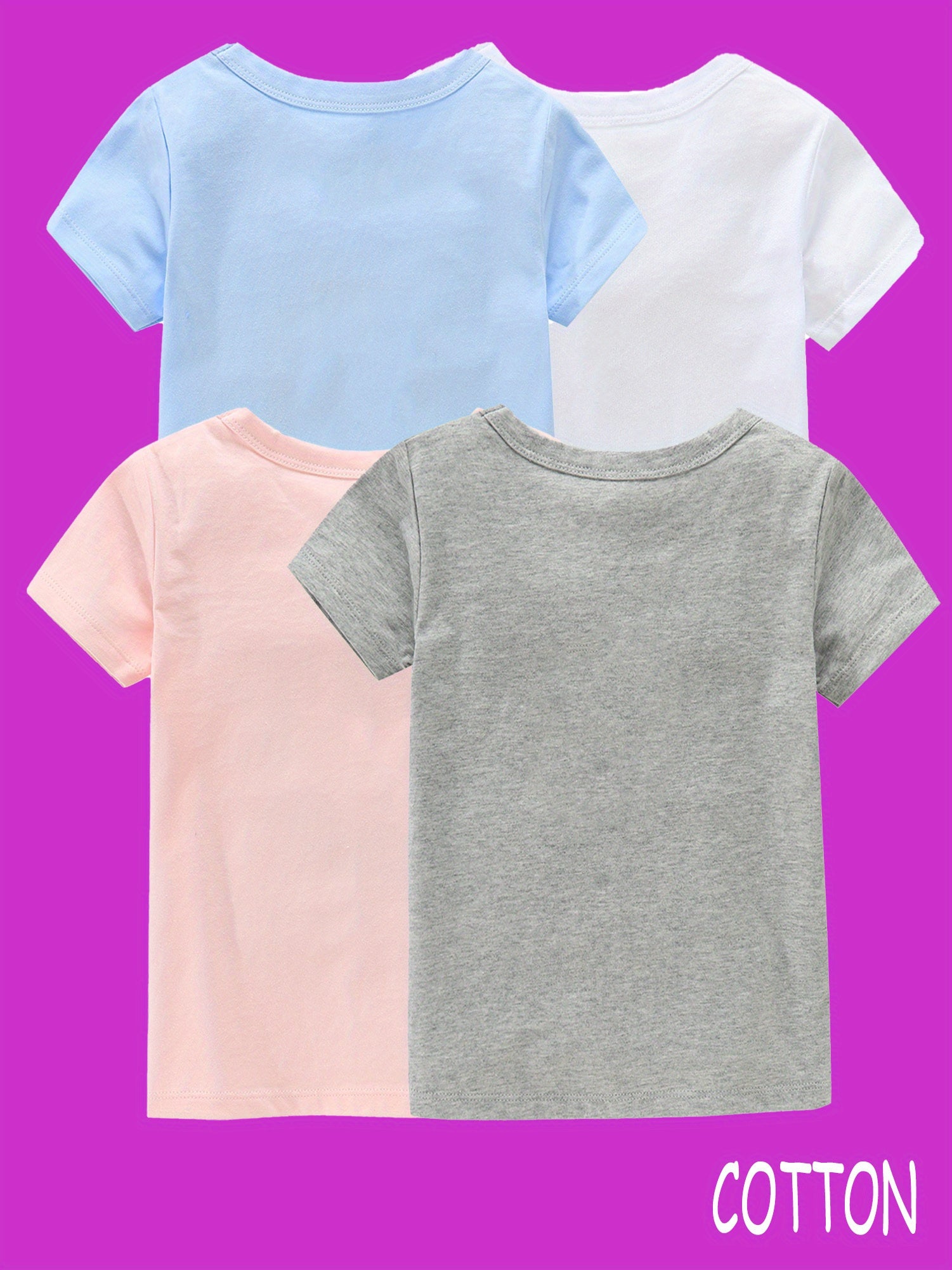 4pcs Girls 100% Cotton Crew Neck Short Sleeve T-shirt Set for Summer