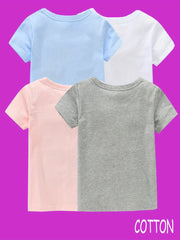 4pcs Girls 100% Cotton Crew Neck Short Sleeve T-shirt Set for Summer