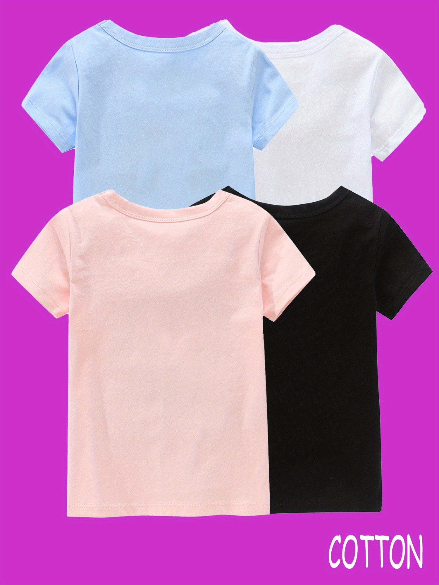4pcs Girls 100% Cotton Crew Neck Short Sleeve T-shirt Set for Summer
