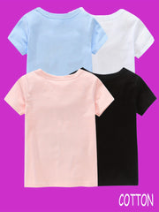 4pcs Girls 100% Cotton Crew Neck Short Sleeve T-shirt Set for Summer