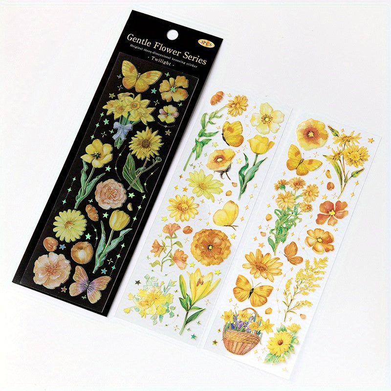 3pcs Retro Plant Stickers PET 4 Styles