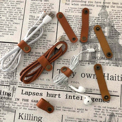 3pcs Faux Leather Cable Organizer Anti-tangle Earphone Winder