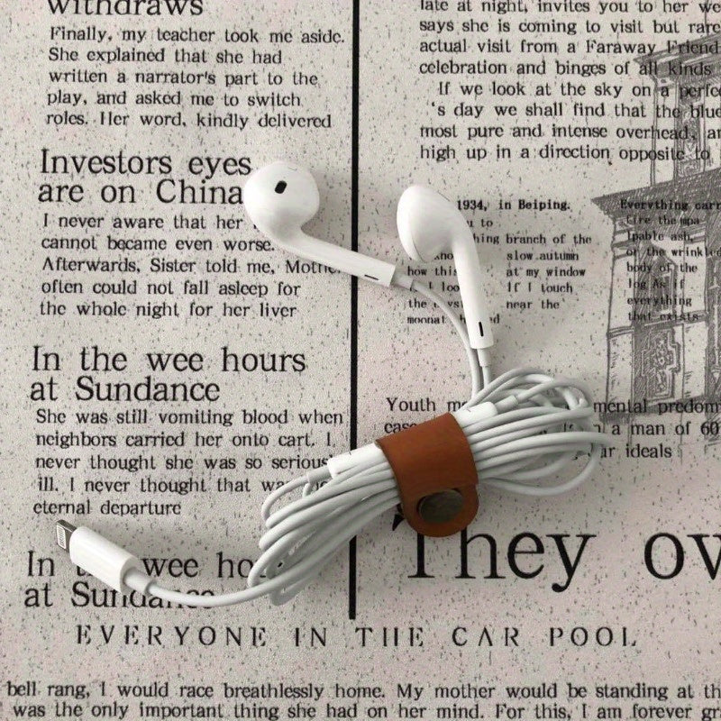 3pcs Faux Leather Cable Organizer Anti-tangle Earphone Winder