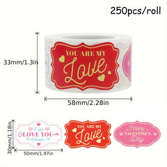250pcs Love Valentine's Stickers Heart Shaped Sealing Stickers Gift Decoration