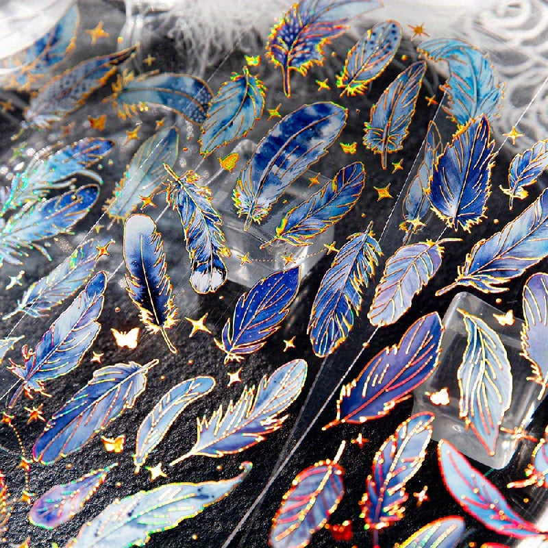 3pcs Feather Shape Bronzing PET Stickers Set