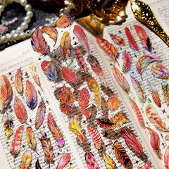 3pcs Feather Shape Bronzing PET Stickers Set