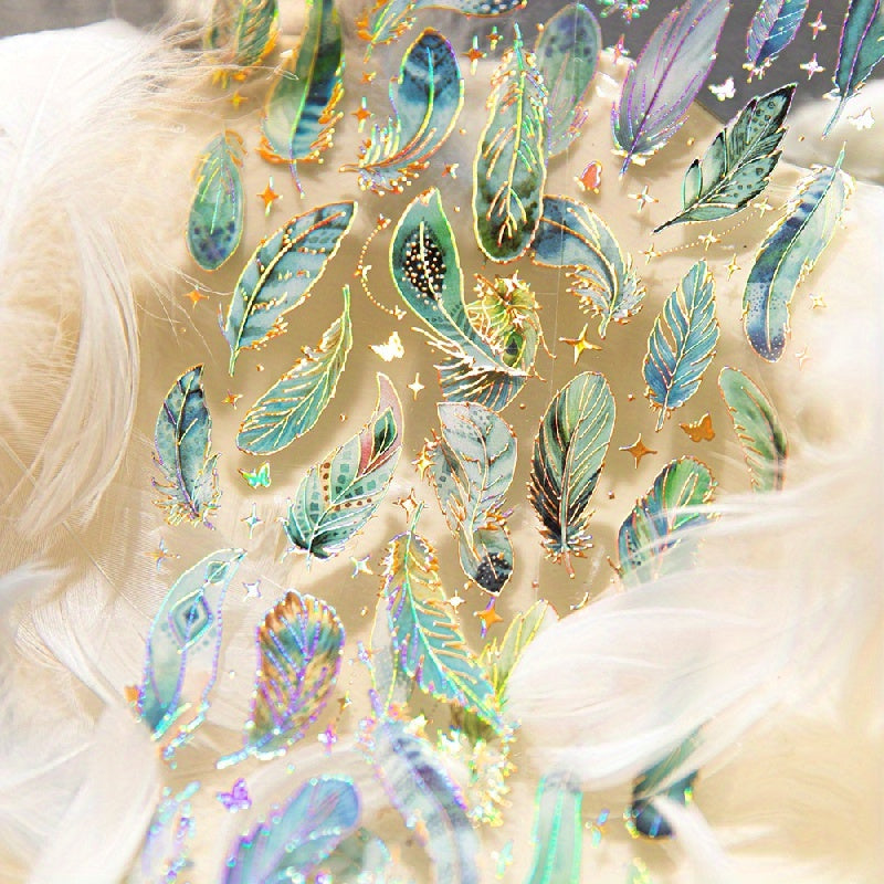 3pcs Feather Shape Bronzing PET Stickers Set