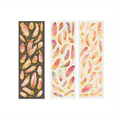 3pcs Feather Shape Bronzing PET Stickers Set