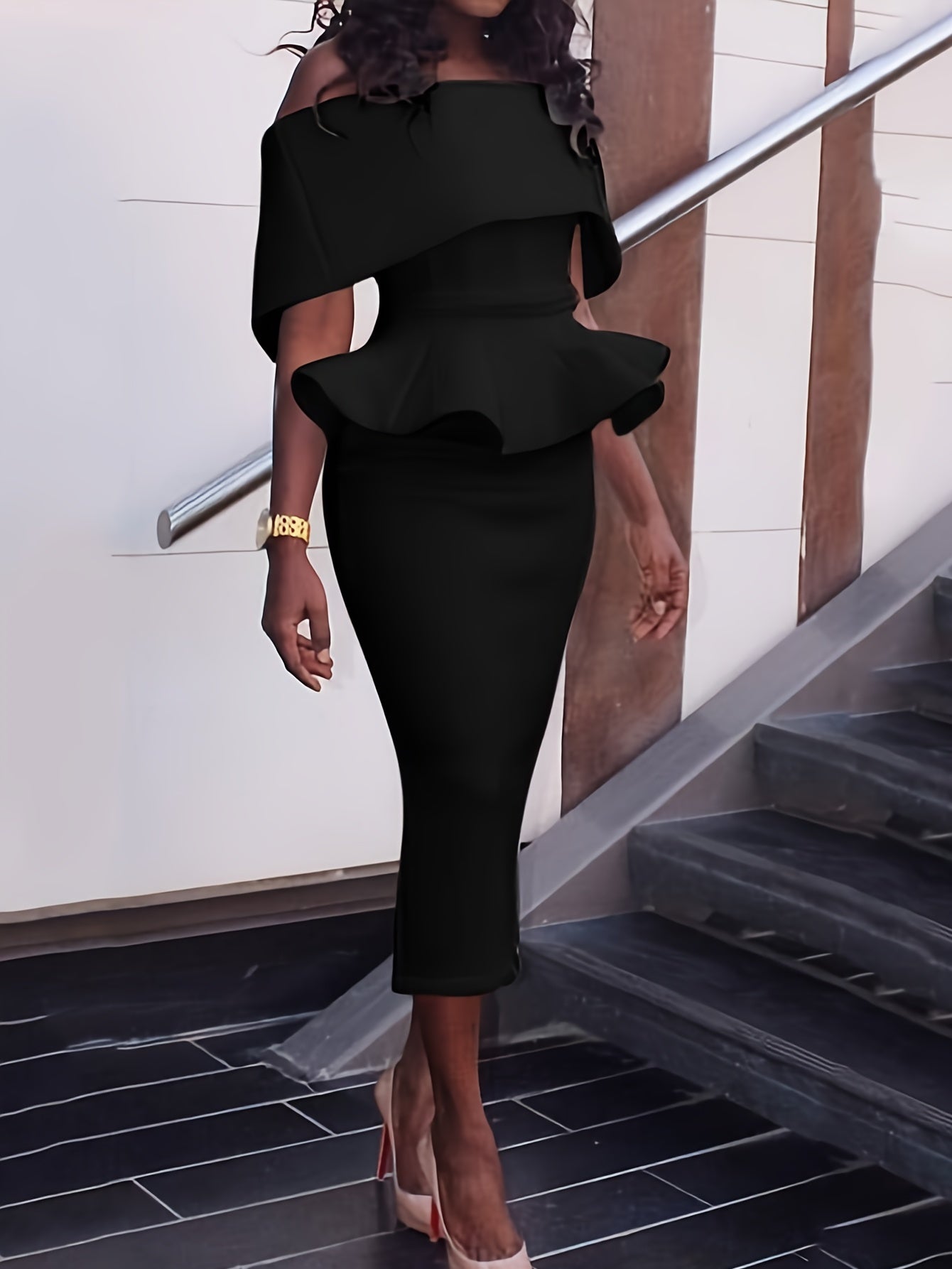 Off Shoulder Zip High Waist Pencil Dress