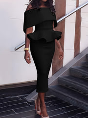 Off Shoulder Zip High Waist Pencil Dress