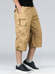 Men's Loose Fit Cotton Cropped Pants with Pockets for Summer