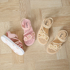 Girls Flower Decor Open Toe Sandals Lightweight Breathable Sandals
