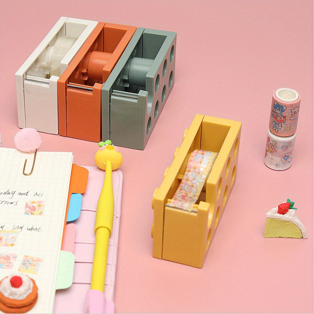 2pcs Building Block Shape Tape Cutter Desktop Tape Storage Box