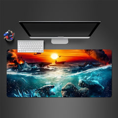 Gorillas vs Dinosaurs Sea Mouse Pad Large Gaming Mat