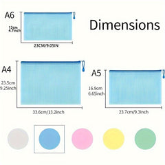 12pcs Multicolor Mesh Waterproof Zipper File Bags A4 A5 A6