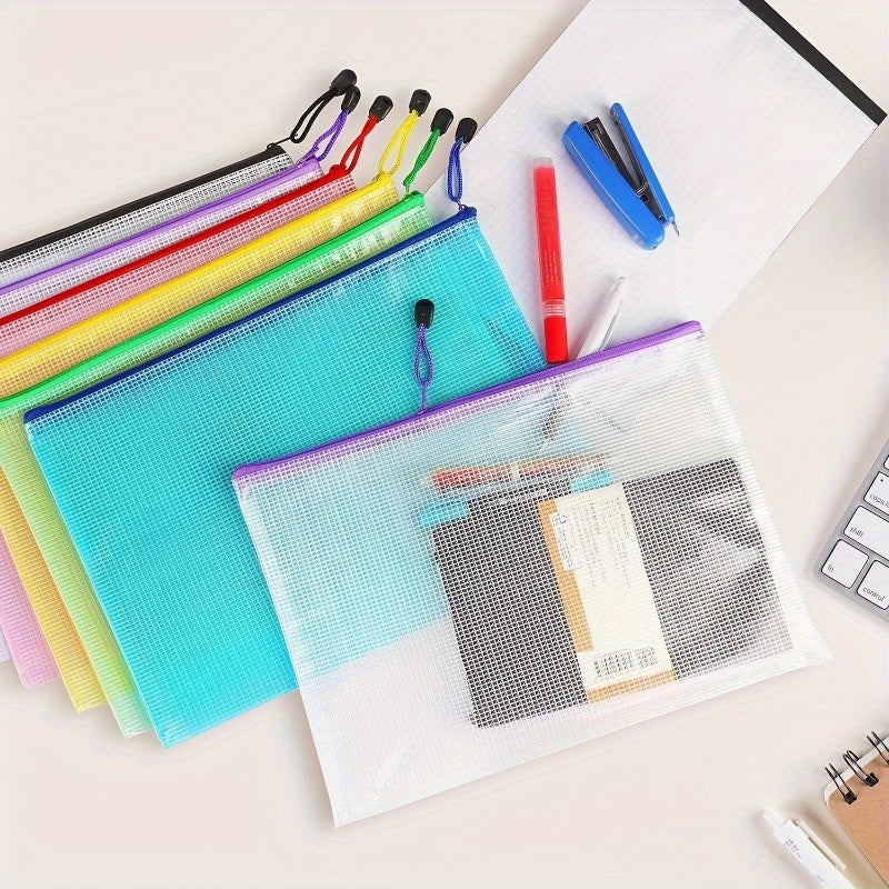 12pcs Multicolor Mesh Waterproof Zipper File Bags A4 A5 A6