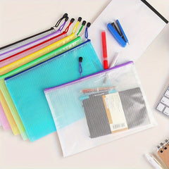 12pcs Multicolor Mesh Waterproof Zipper File Bags A4 A5 A6