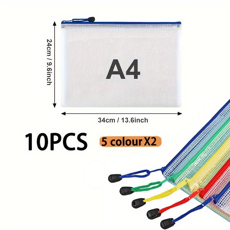 12pcs Multicolor Mesh Waterproof Zipper File Bags A4 A5 A6