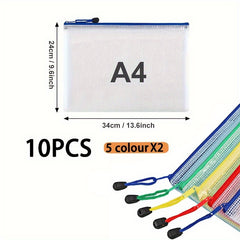 12pcs Multicolor Mesh Waterproof Zipper File Bags A4 A5 A6