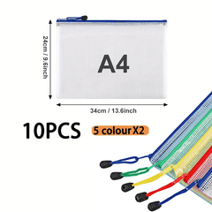 12pcs Multicolor Mesh Waterproof Zipper File Bags A4 A5 A6