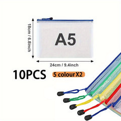 12pcs Multicolor Mesh Waterproof Zipper File Bags A4 A5 A6