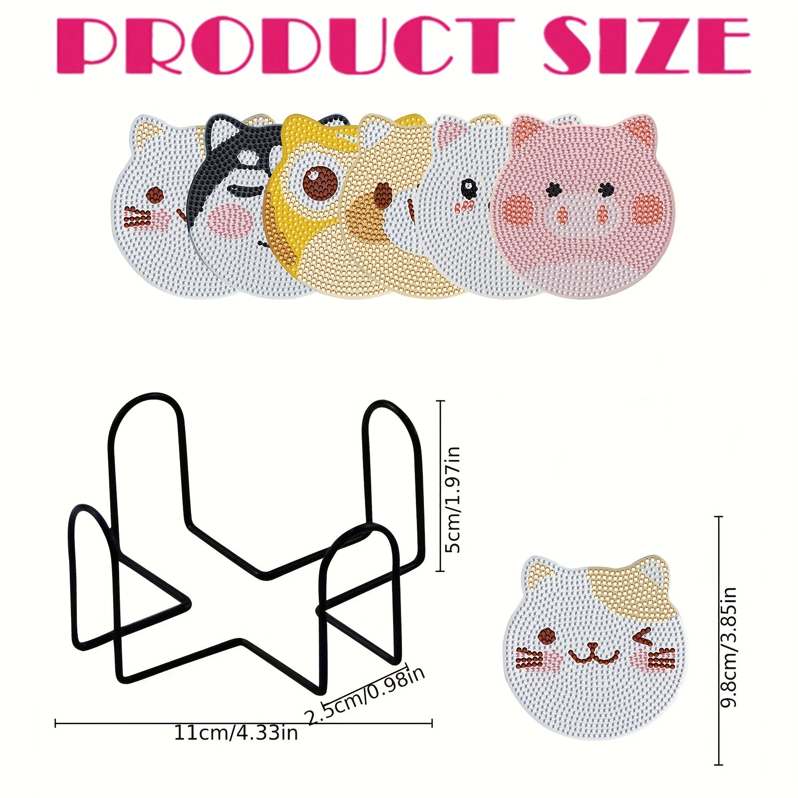 6pcs Artificial Diamond Coaster Set DIY Animal Painted Coaster With Stand