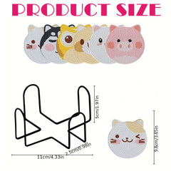 6pcs Artificial Diamond Coaster Set DIY Animal Painted Coaster With Stand