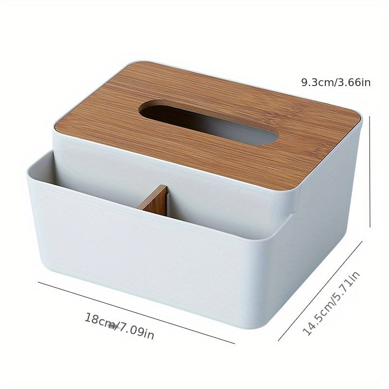 Minimalist Tissue Box with Wooden Lid Remote Control Storage