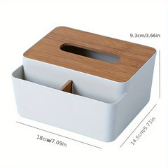 Minimalist Tissue Box with Wooden Lid Remote Control Storage
