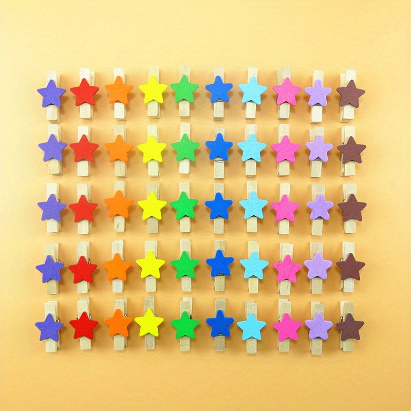 50pcs Mixed Wood Clip DIY Photo Wall Love Decoration Stars Flower Wood Clip
