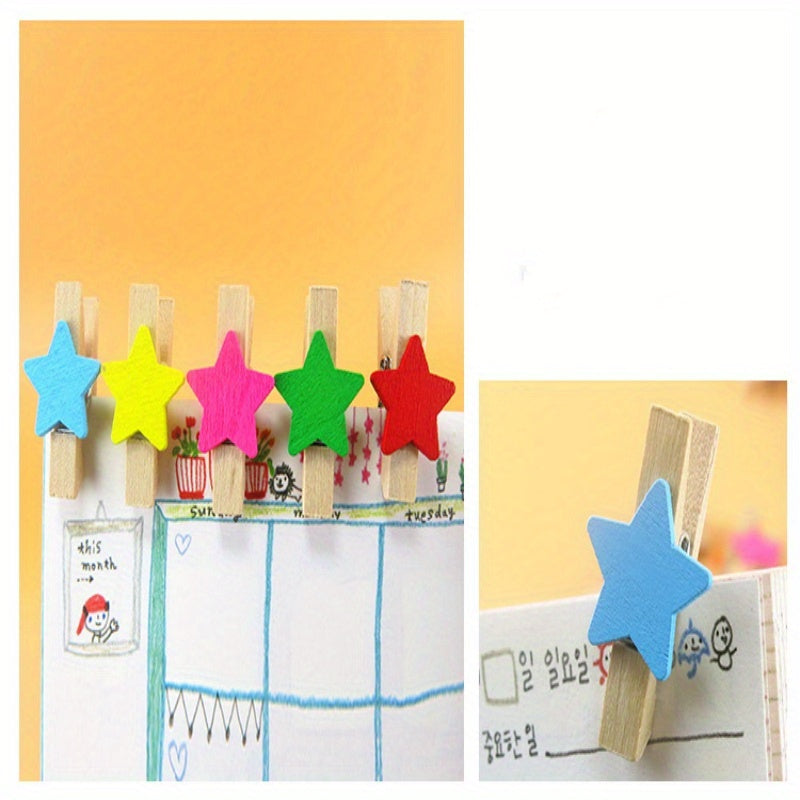 50pcs Mixed Wood Clip DIY Photo Wall Love Decoration Stars Flower Wood Clip