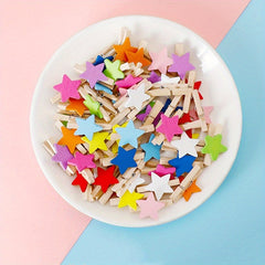 50pcs Mixed Wood Clip DIY Photo Wall Love Decoration Stars Flower Wood Clip