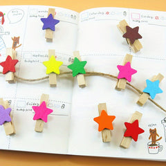 50pcs Mixed Wood Clip DIY Photo Wall Love Decoration Stars Flower Wood Clip