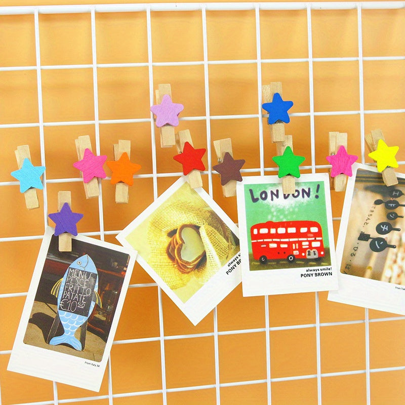 50pcs Mixed Wood Clip DIY Photo Wall Love Decoration Stars Flower Wood Clip