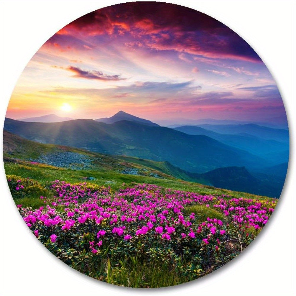 Nature Purple Flowers Meadow Mountain Round Mouse Pad