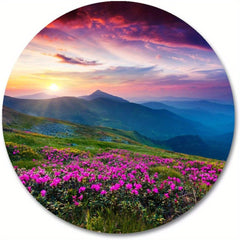 Nature Purple Flowers Meadow Mountain Round Mouse Pad