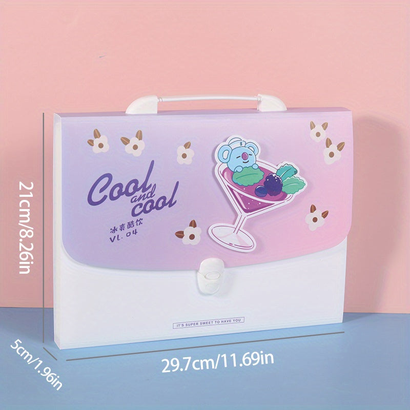 Expandable A4 Paper Organizer File w/ Custom Stickers - Pink Purple Green