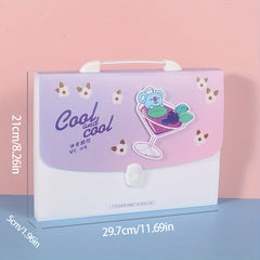 Expandable A4 Paper Organizer File w/ Custom Stickers - Pink Purple Green