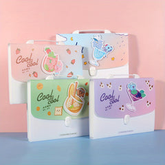 Expandable A4 Paper Organizer File w/ Custom Stickers - Pink Purple Green