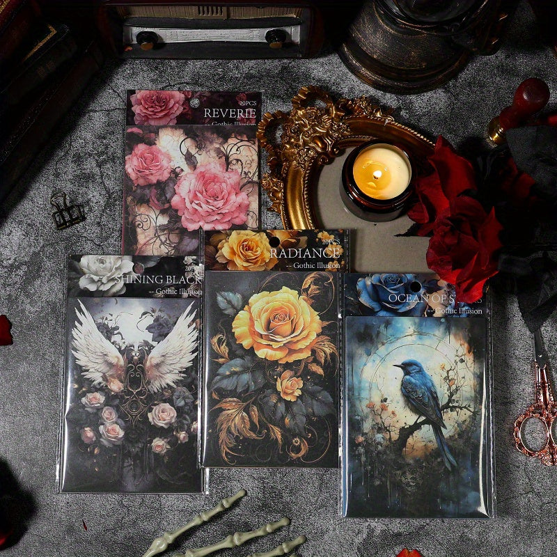20pcs Gothic Fantasy Paper Pack - 4 Styles American Retro