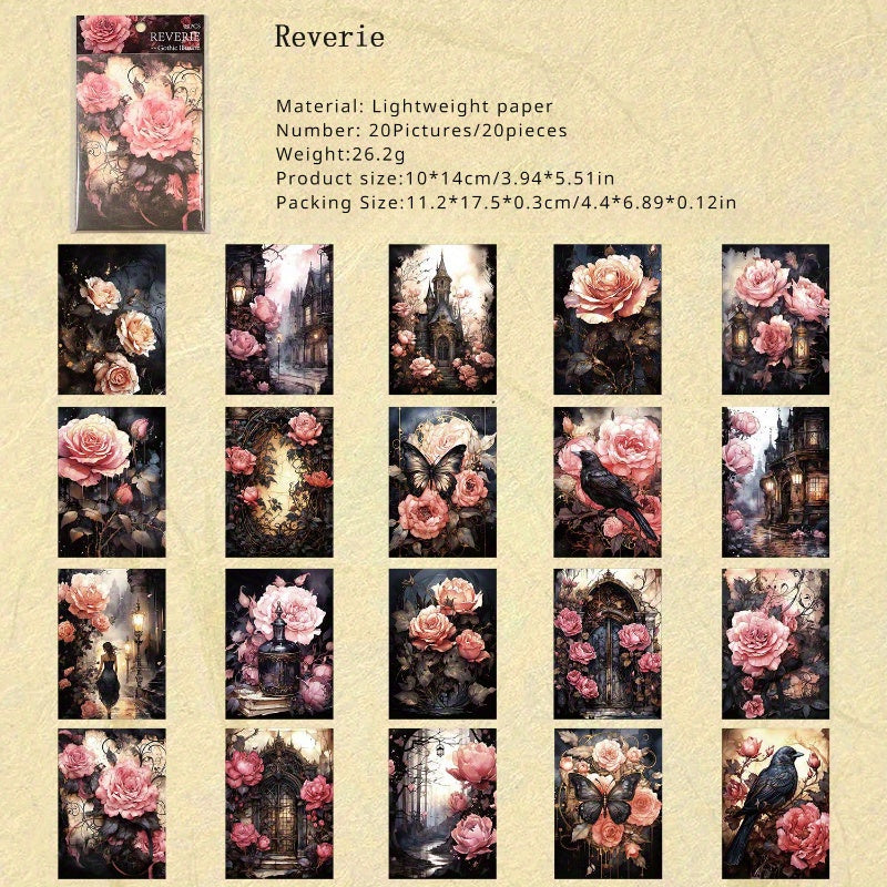 20pcs Gothic Fantasy Paper Pack - 4 Styles American Retro