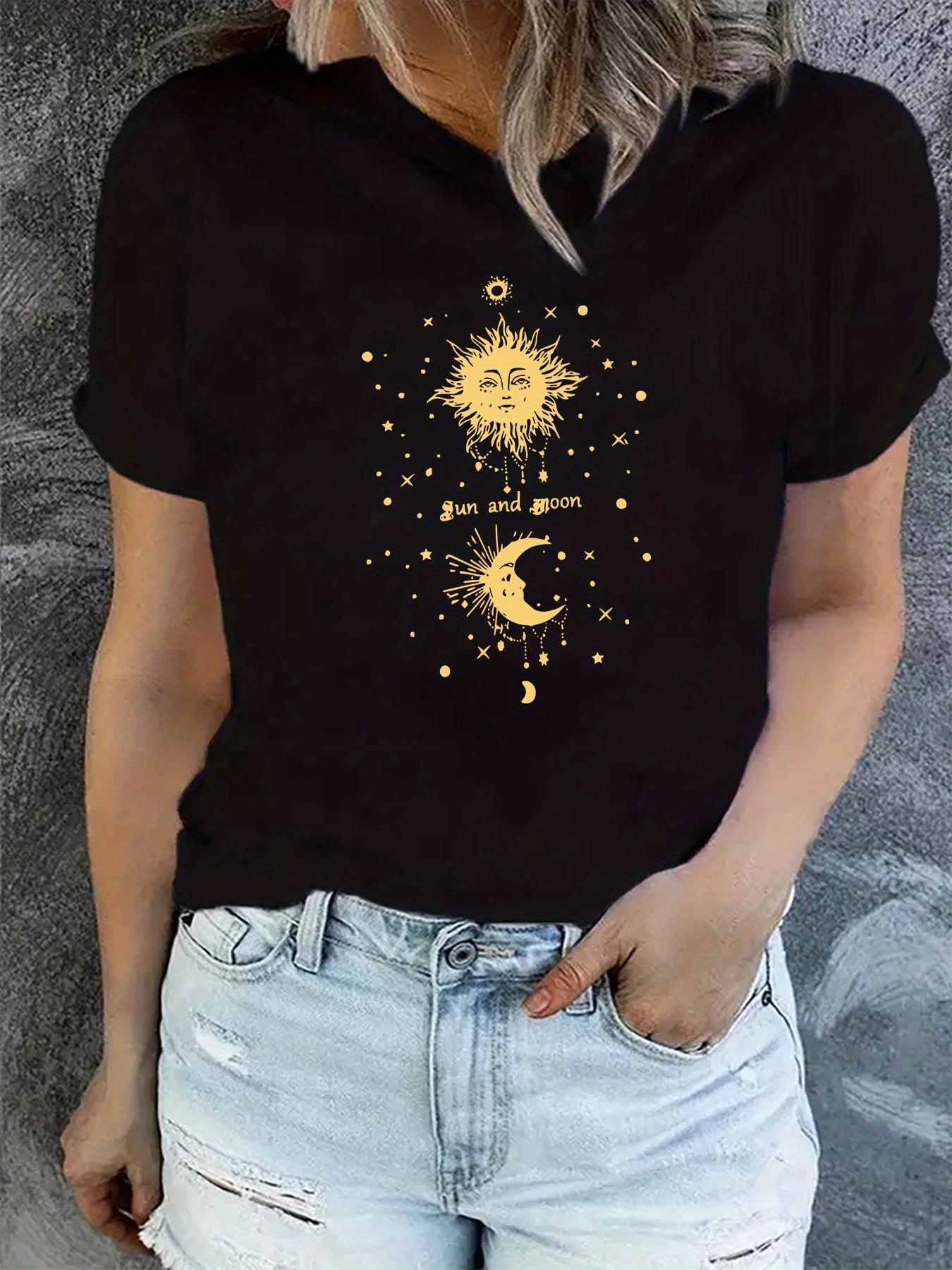 Sun And Moon Print Workout T Shirt Short Sleeve