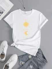 Sun And Moon Print Workout T Shirt Short Sleeve