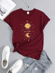 Sun And Moon Print Workout T Shirt Short Sleeve