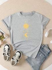 Sun And Moon Print Workout T Shirt Short Sleeve