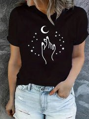 Ramadan Moon Print Crew Neck Sports T-shirt Short Sleeves