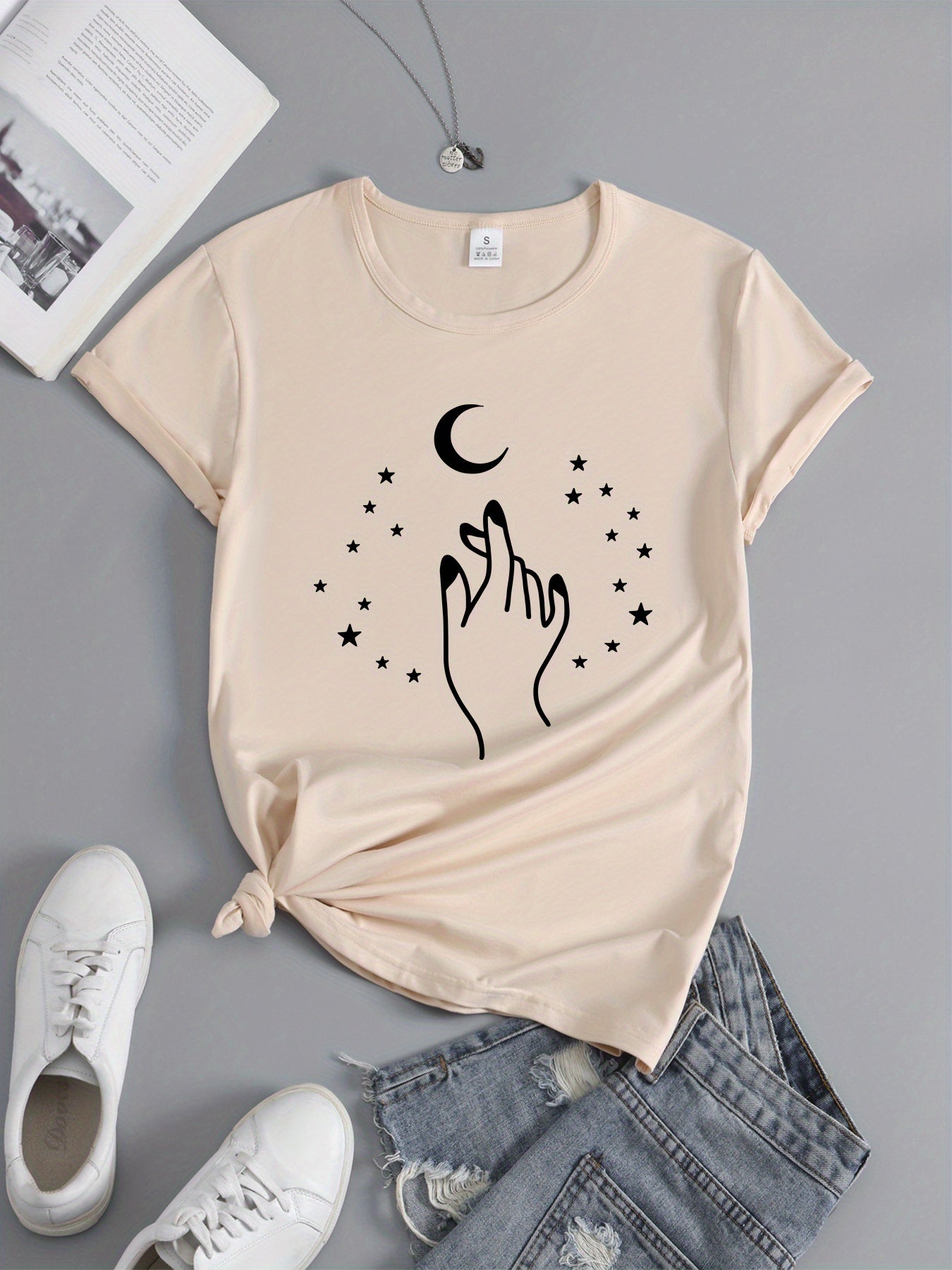 Ramadan Moon Print Crew Neck Sports T-shirt Short Sleeves